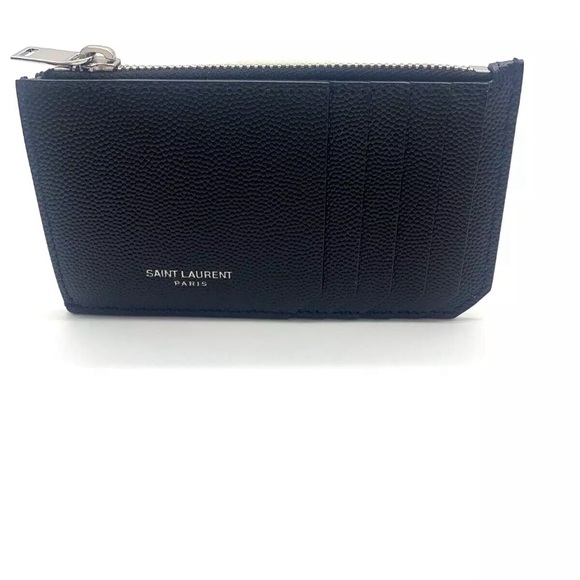Saint Laurent Men's Grain de Poudre Leather Zip Card Holder - Picture 1 of 7